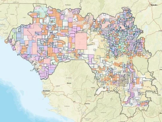 Carte géologique montrant les zones d’exploration aurifère en Guinée