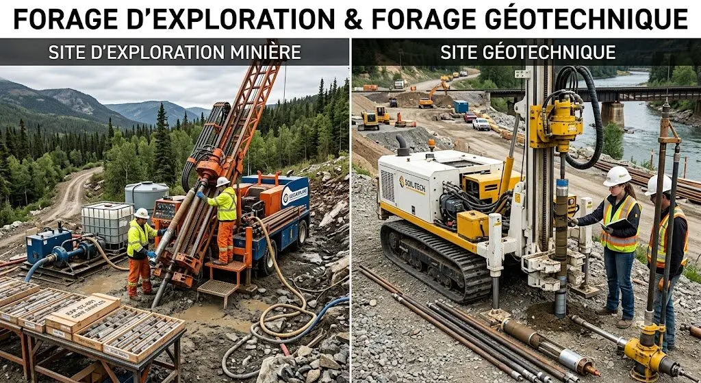 Équipements de forage et travaux de génie civil sur un site minier