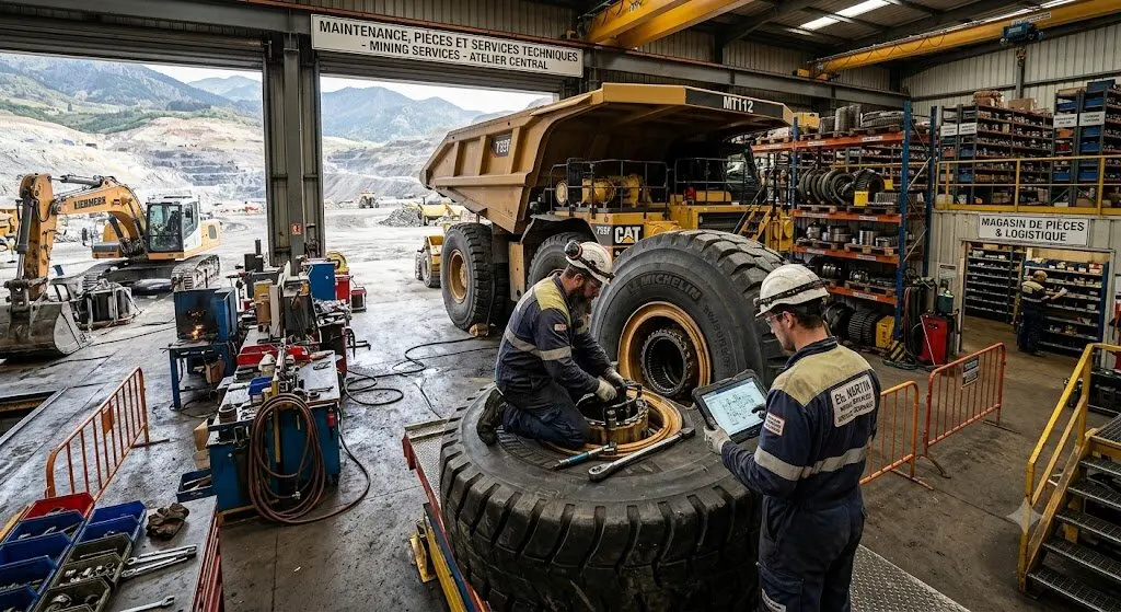 Techniciens assurant la maintenance d’équipements miniers