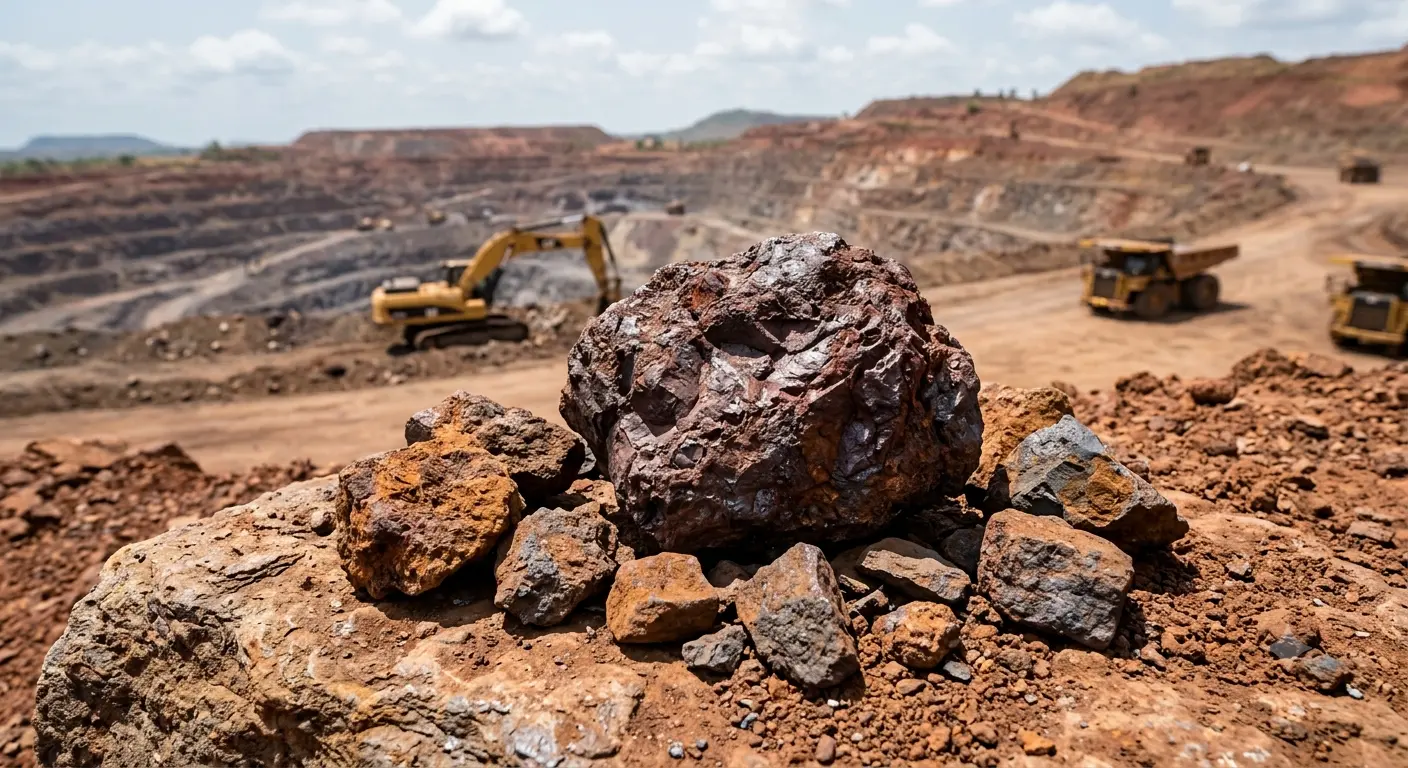 Chargement de minerai de fer près d’une infrastructure ferroviaire